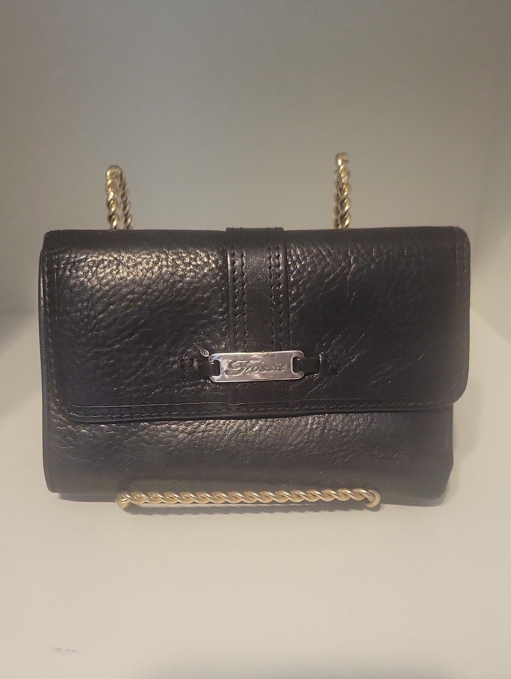 Fossil Black Leather BiFold Wallet Zip close side pocket